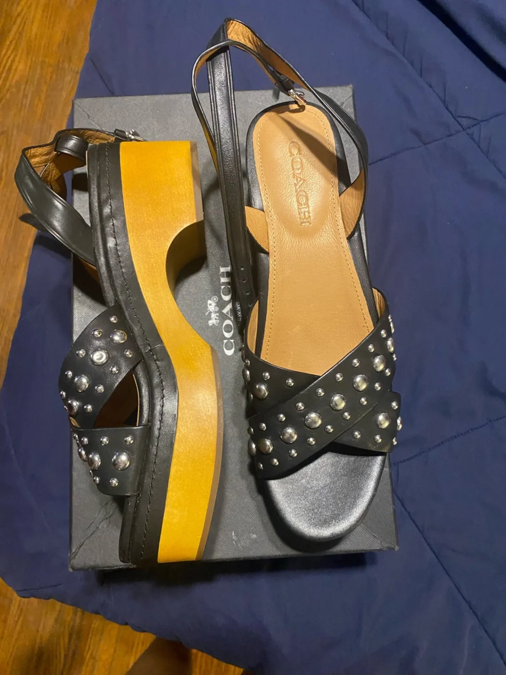 Women’s Coach Black Studded Leather Sandals